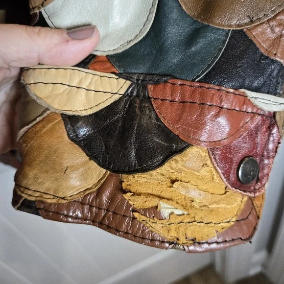 Vintage Korean Multicolor Leather Fish Scale Patchwork Jacket Womens L - Picture 6 of 16